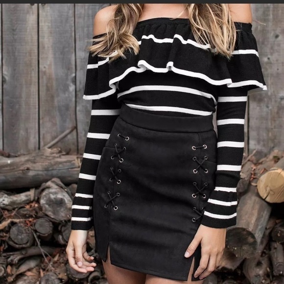Cupshe Dresses & Skirts - Cupshe Faux Black Suede Retro Criss Cross Mini Skirt